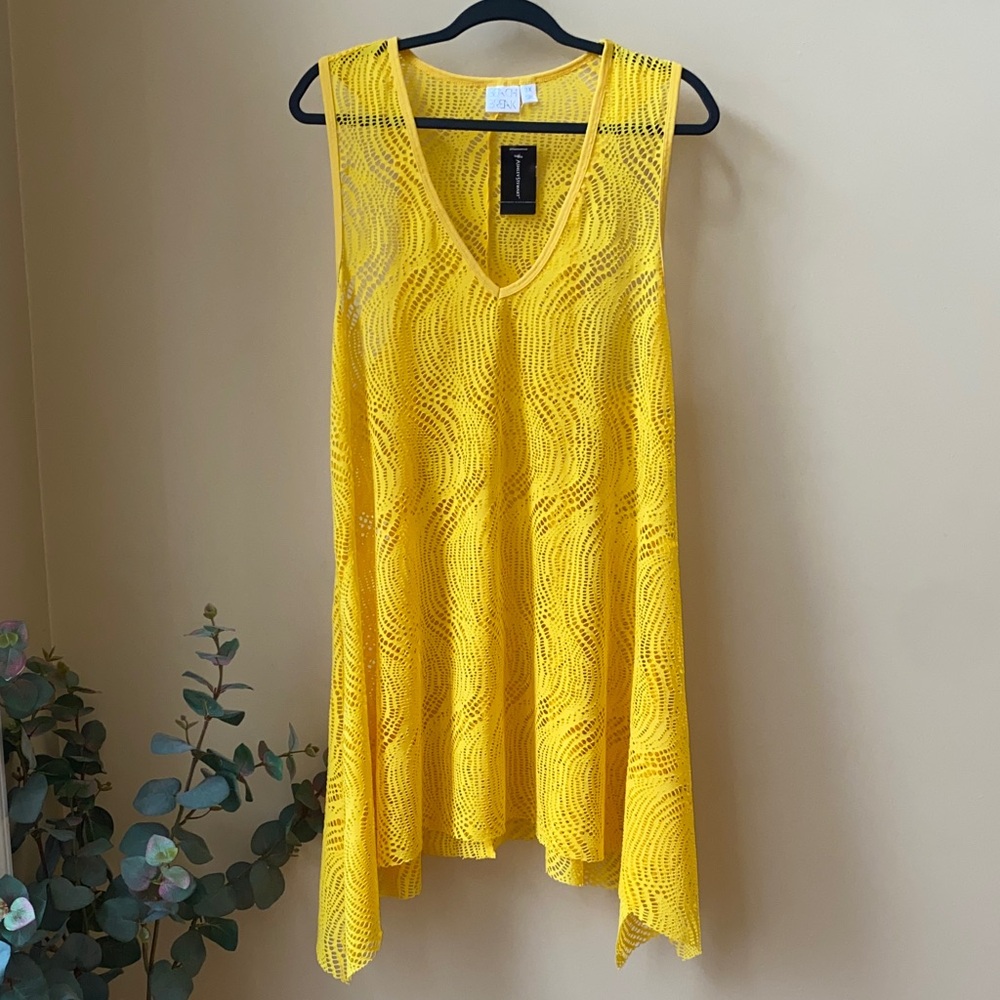 Ashley Stewart Yellow Crochet Tank Swim Cover Up